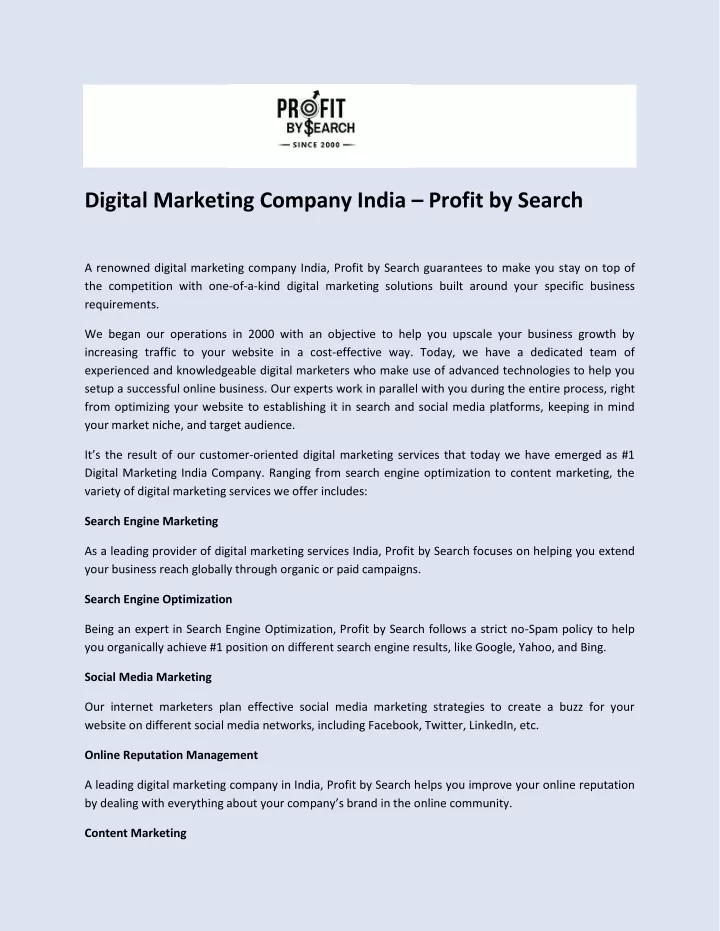 digital marketing company india profit by search