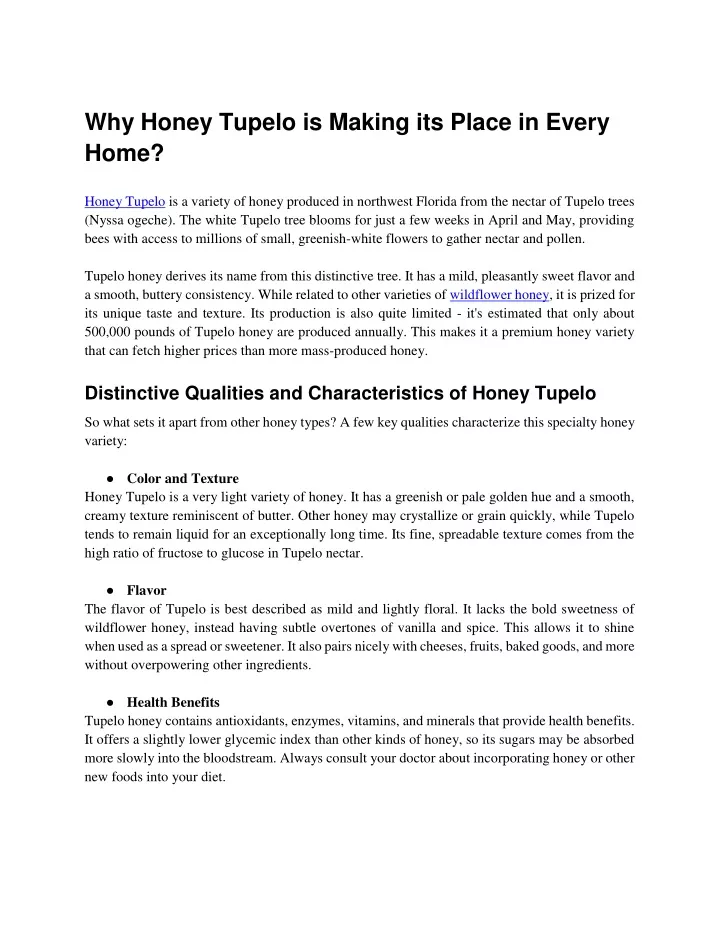 why honey tupelo is making its place in every home