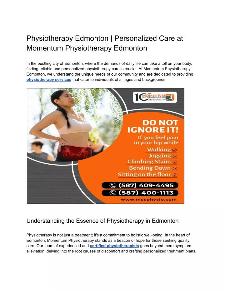 physiotherapy edmonton personalized care