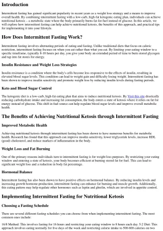 Achieving Nutritional Ketosis through Intermittent Fasting