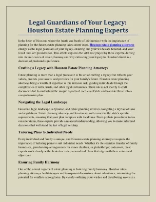 Legal Guardians of Your Legacy: Houston Estate Planning Experts