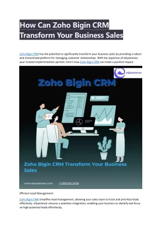 Zoho Bigin CRM Transform Your Business Sales