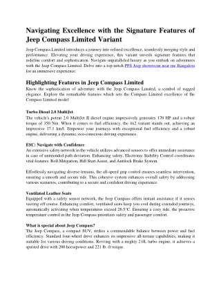 NAVIGATING EXCELLENCE WITH THE SIGNATURE FEATURES OF JEEP COMPASS LIMITED VARIAN