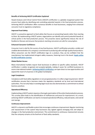 benefits of achieving haccp certification