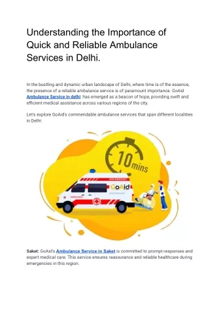 Understanding the Importance of Quick and Reliable Ambulance Services in Delhi