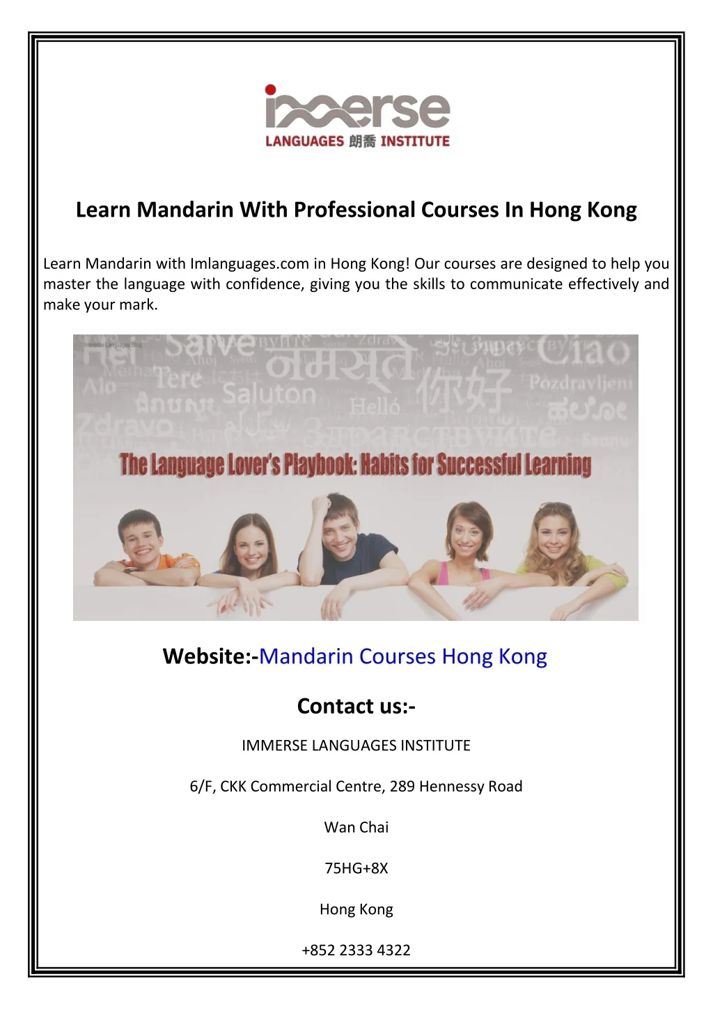 Mandarin Course Flyer PPT - Learn Mandarin With Professional Courses In Hong Kong PowerPoint ...