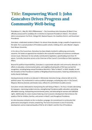 Goncalves for Ward 1: A Visionary Leader's Pledge to Progress