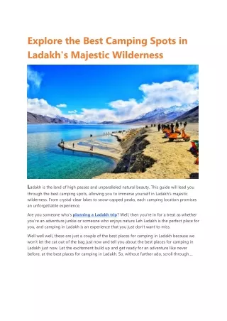 Explore the Best Camping Spots in Ladakh