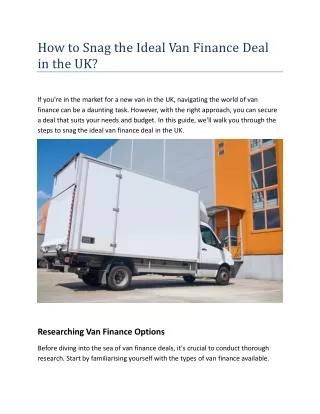 How to Snag the Ideal Van Finance Deal in the UK?