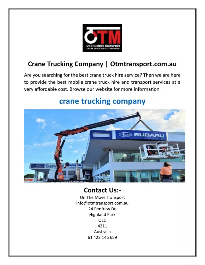 crane trucking company otmtransport com au