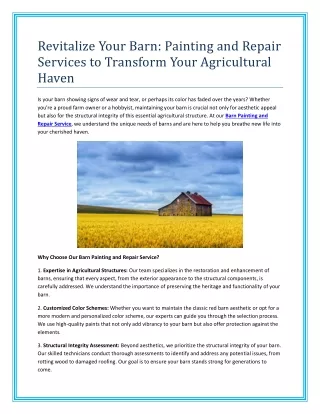 Revitalize Your Barn Painting and Repair Services to Transform Your Agricultural Haven