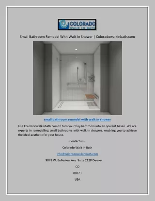 Small Bathroom Remodel With Walk In Shower | Coloradowalkinbath.com