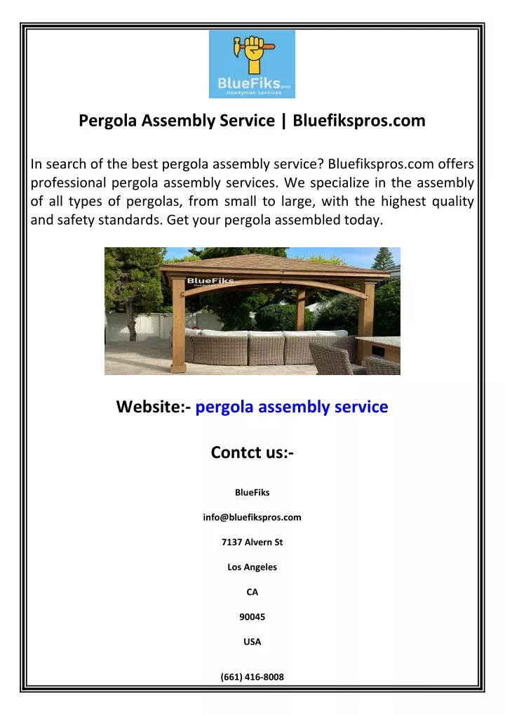 pergola assembly service bluefikspros com