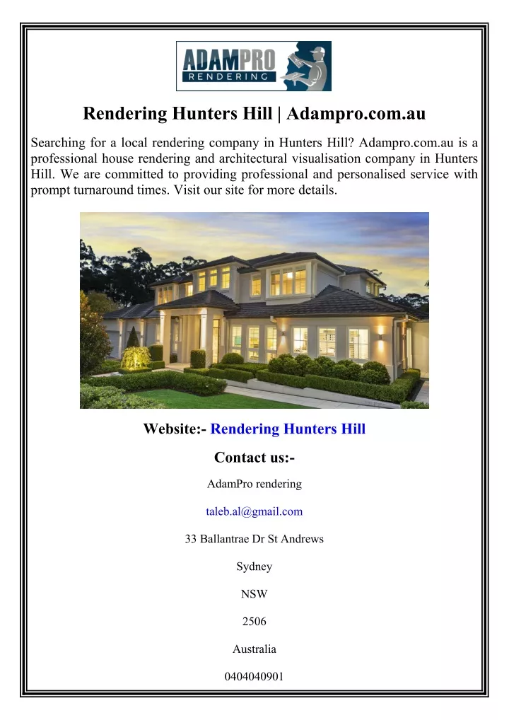 rendering hunters hill adampro com au