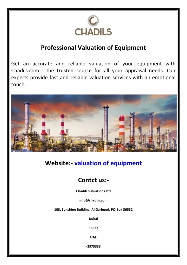 professional valuation of equipment