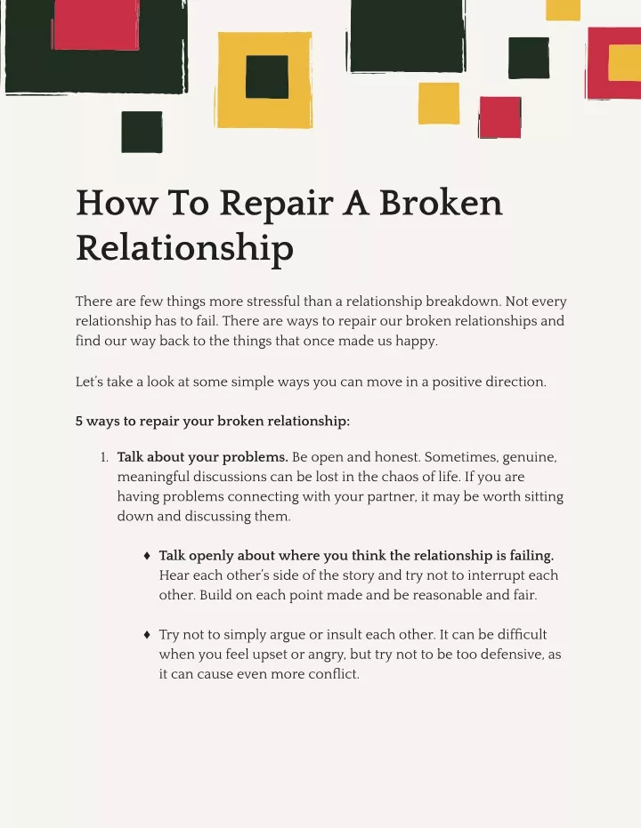 how to repair a broken relationship