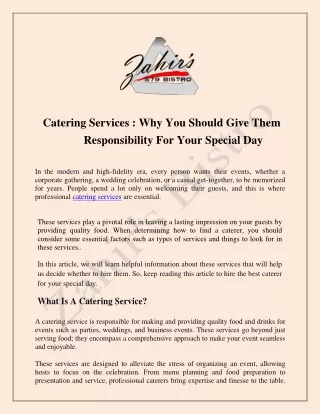 Catering Services : Why You Should Give Them Responsibility For Your Special Day