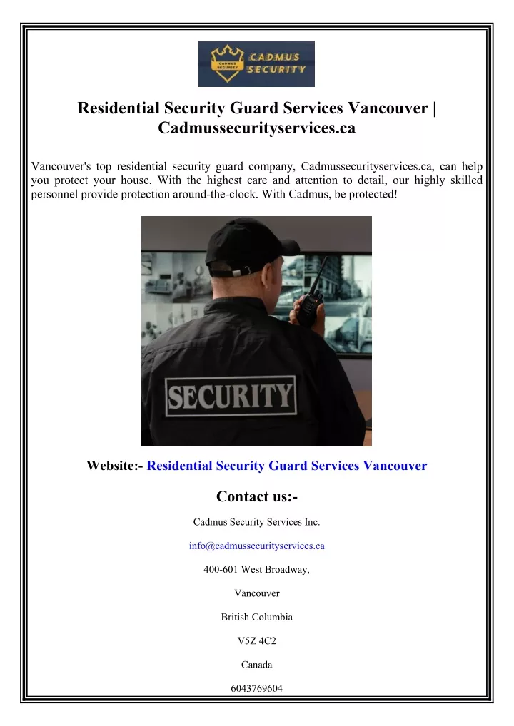 residential security guard services vancouver