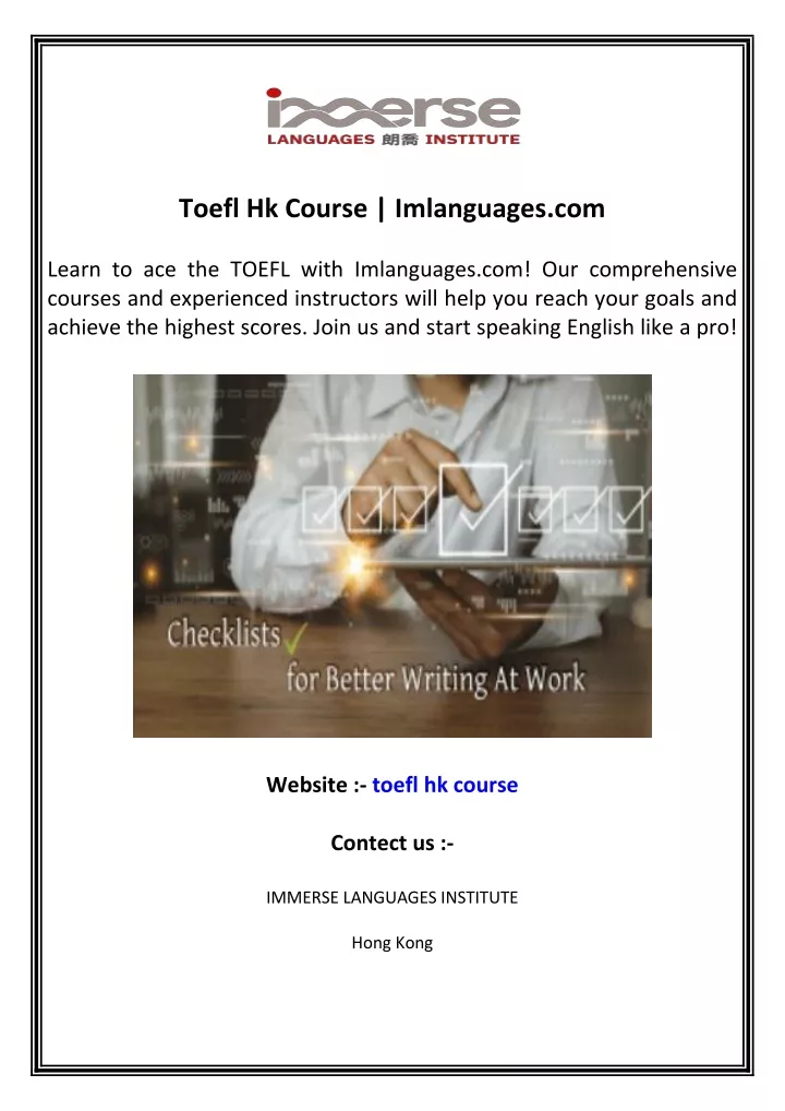 toefl hk course imlanguages com