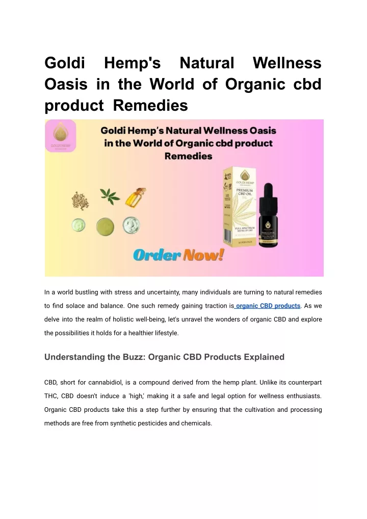 goldi oasis in the world of organic cbd product