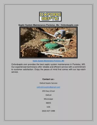 Septic System Maintenance Pontotoc, Ms | Oxfordseptic.com