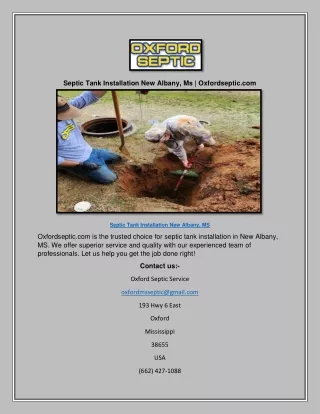 Septic Tank Installation New Albany, Ms | Oxfordseptic.com