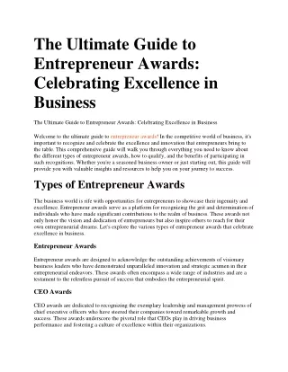 The Ultimate Guide to Entrepreneur Awards: Celebrating Excellence in Business