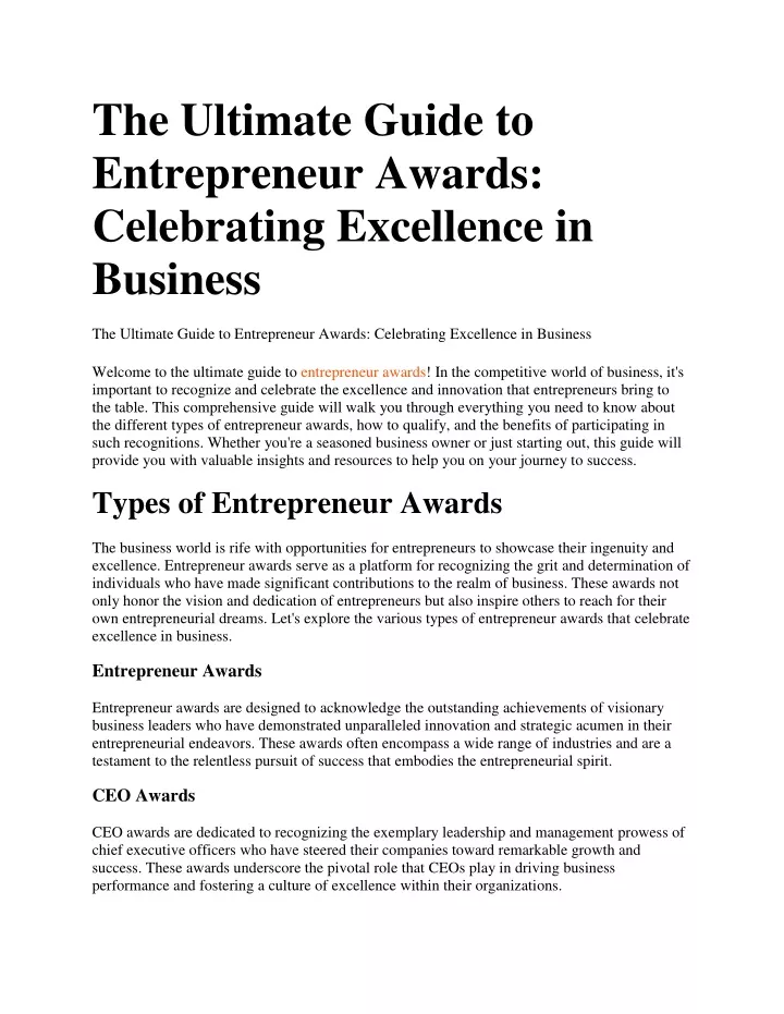 the ultimate guide to entrepreneur awards