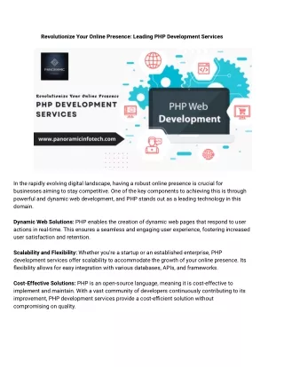 PHP Development Services | Panoramic Infotech