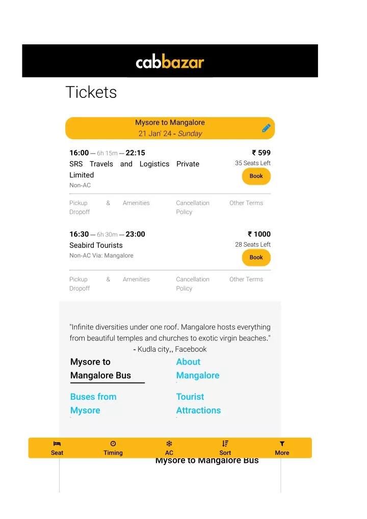 mysore to mangalore bus tickets