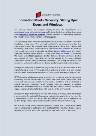 Innovation Meets Necessity Sliding Upvc Doors and Windows