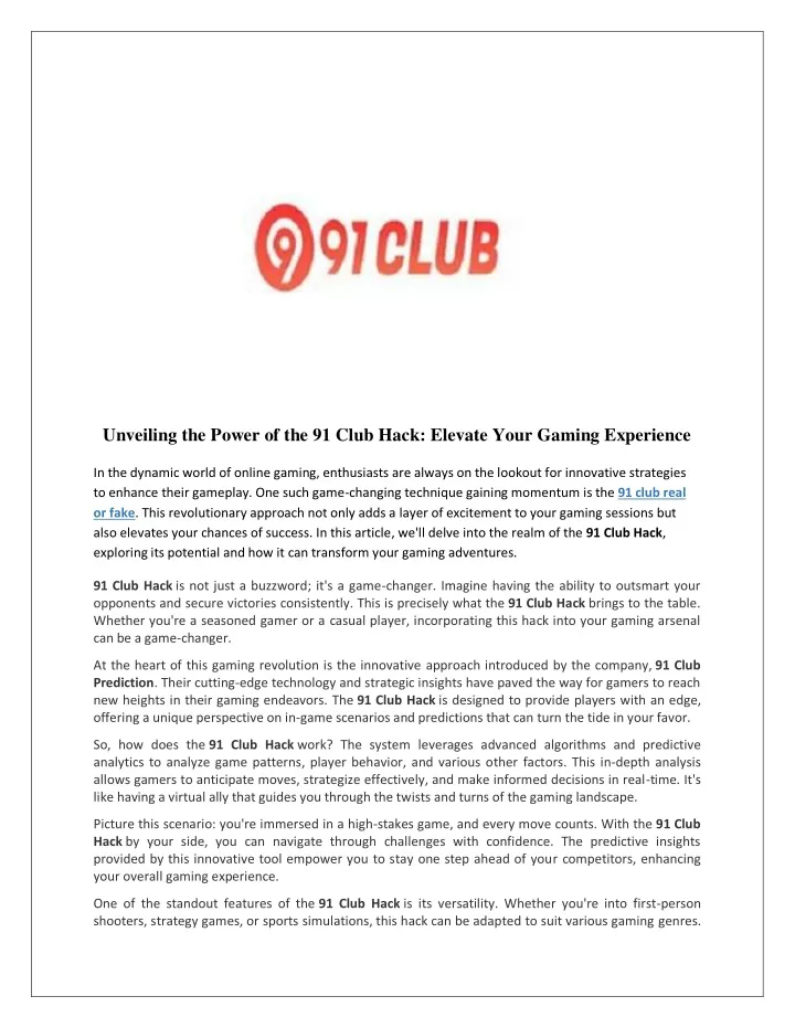 unveiling the power of the 91 club hack elevate