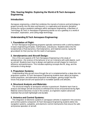Soaring Heights: Exploring the World of B.Tech Aerospace Engineering.