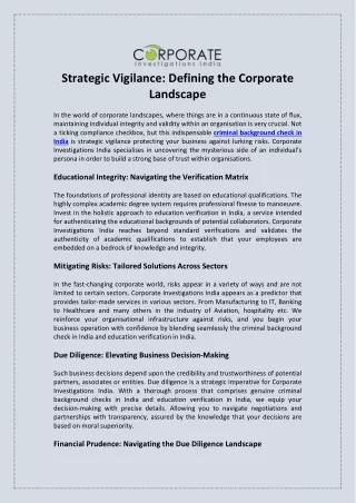 Strategic Vigilance Defining the Corporate Landscape