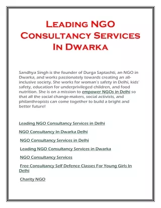 Leading NGO Consultancy Services In Dwarka