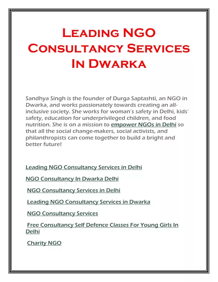 leading ngo consultancy services in dwarka