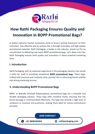 How Rathi Packaging Ensures Quality and Innovation in BOPP Promotional Bags