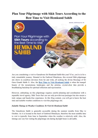 Plan Your Pilgrimage with Sikh Tours According to the Best Time to Visit Hemkund Sahib