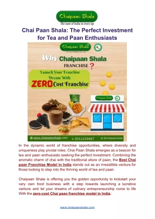 Chai Paan Shala: The Perfect Investment for Tea and Paan Enthusiasts