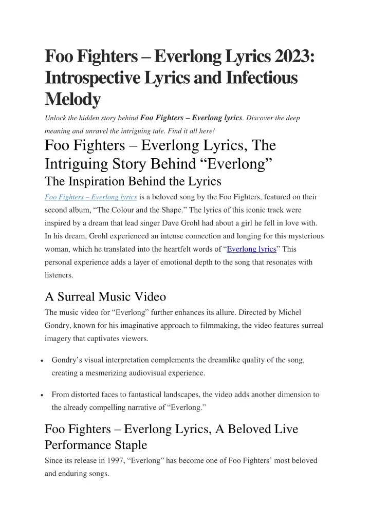foo fighters everlong lyrics 2023 introspective