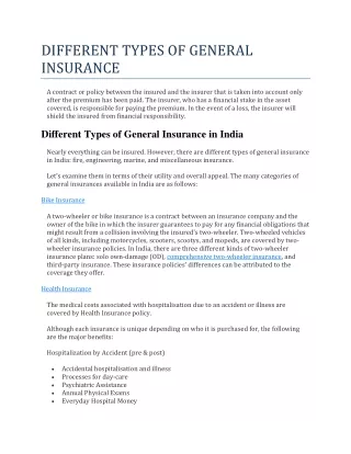 Different Types of General Insurance