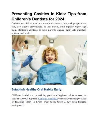 Preventing Cavities in Kids: Tips from Children's Dentists for 2024