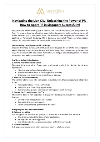 Strategic Migration Services - Navigating the Lion City Unleashing the Power of PR - How to Apply PR in Singapore Succes