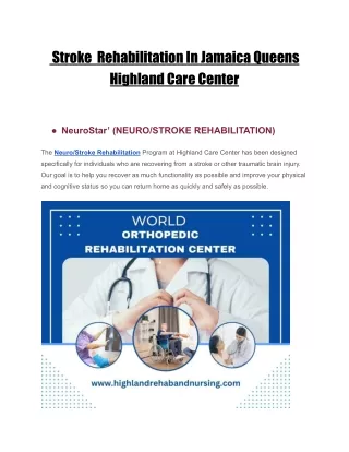 Stroke Rehabilitation In Jamaica Queens  | Highland Care Center