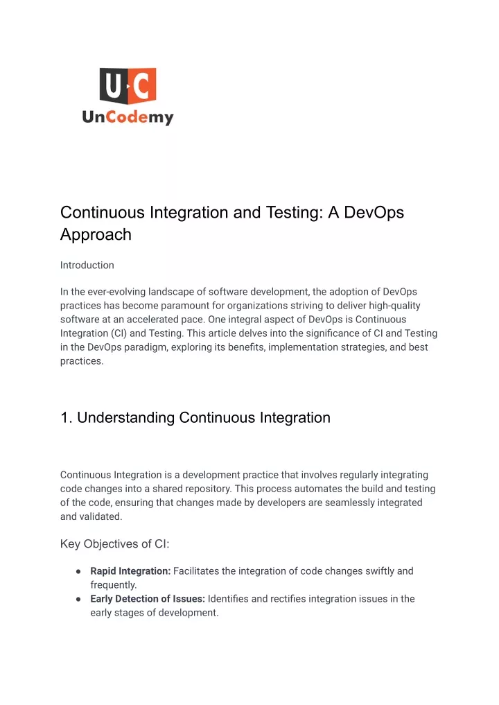 continuous integration and testing a devops