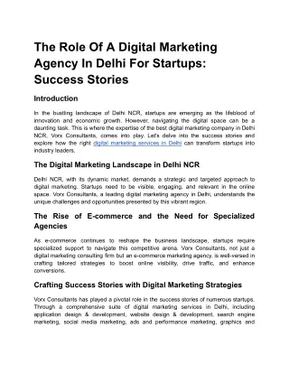 The Role Of A Digital Marketing Agency In Delhi For Startups: Success Stories
