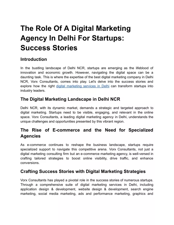 the role of a digital marketing agency in delhi