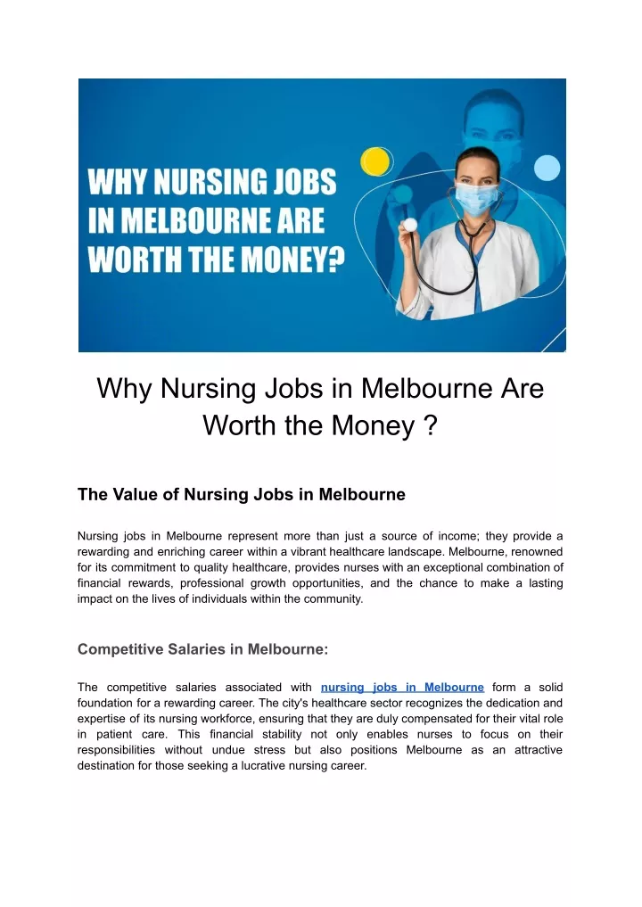 why nursing jobs in melbourne are worth the money