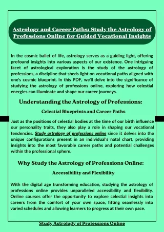 Astrology and Career Paths: Study the Astrology of Professions Online for Guided