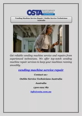 Vending Machine Service Repair | OnSite Service Technicians Australia